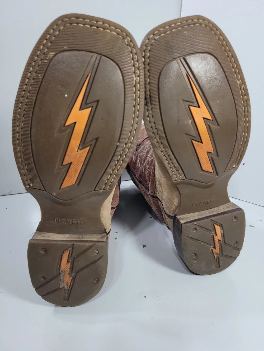 Old West BSY1912 Kids Cowboy Boots Broad Square Toe Tan Leather Youth Size 5 D